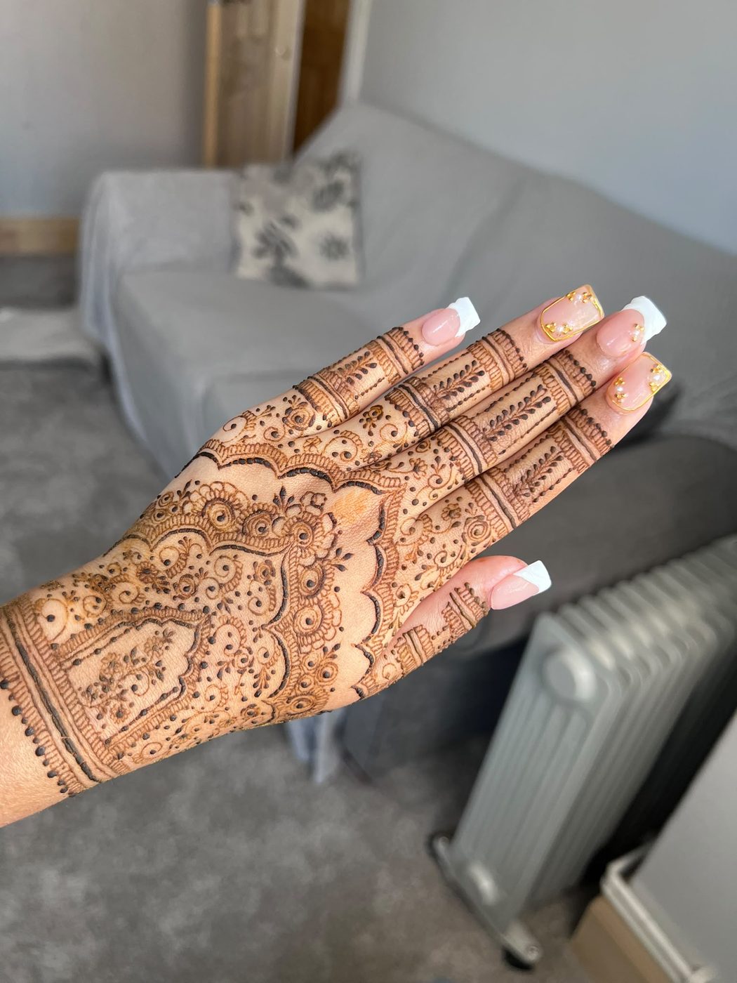 Full bridal henna coverage on hand and wrist